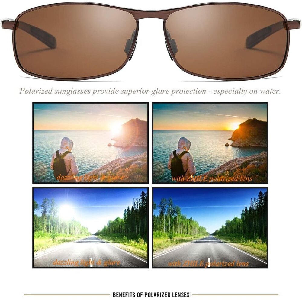 Rectangular Polarized Sunglasses Al-Mg Alloy Temple Spring Hinge UV400 - Picture 4 of 6